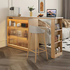 Natural Wood Glass Storage Socket Extendable Bar Tables