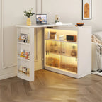 Natural Wood Glass Storage Socket Extendable Bar Tables