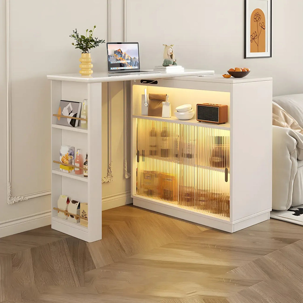 Natural Wood Glass Storage Socket Extendable Bar Tables