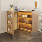 Natural Wood Glass Storage Socket Extendable Bar Tables
