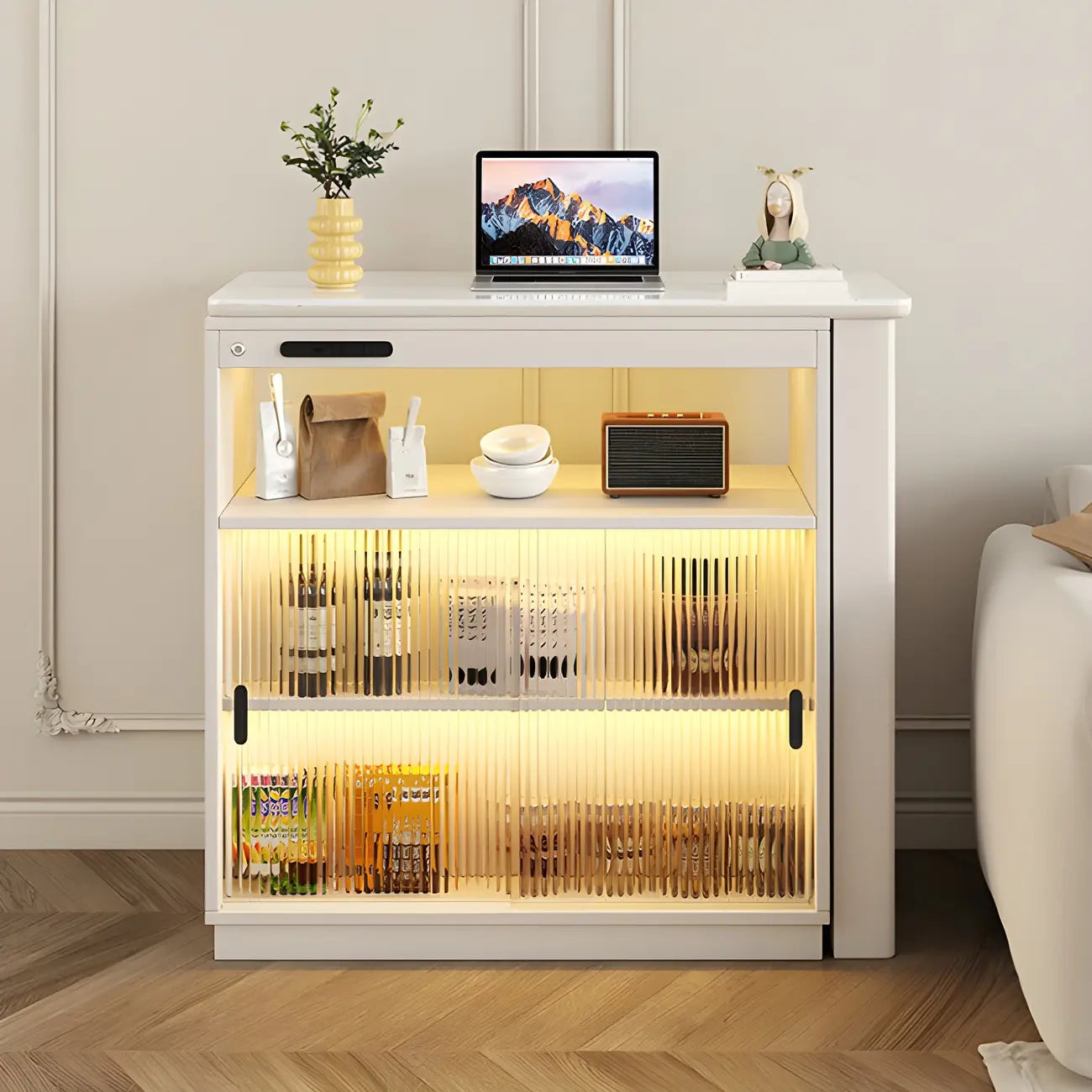 Natural Wood Glass Storage Socket Extendable Bar Tables