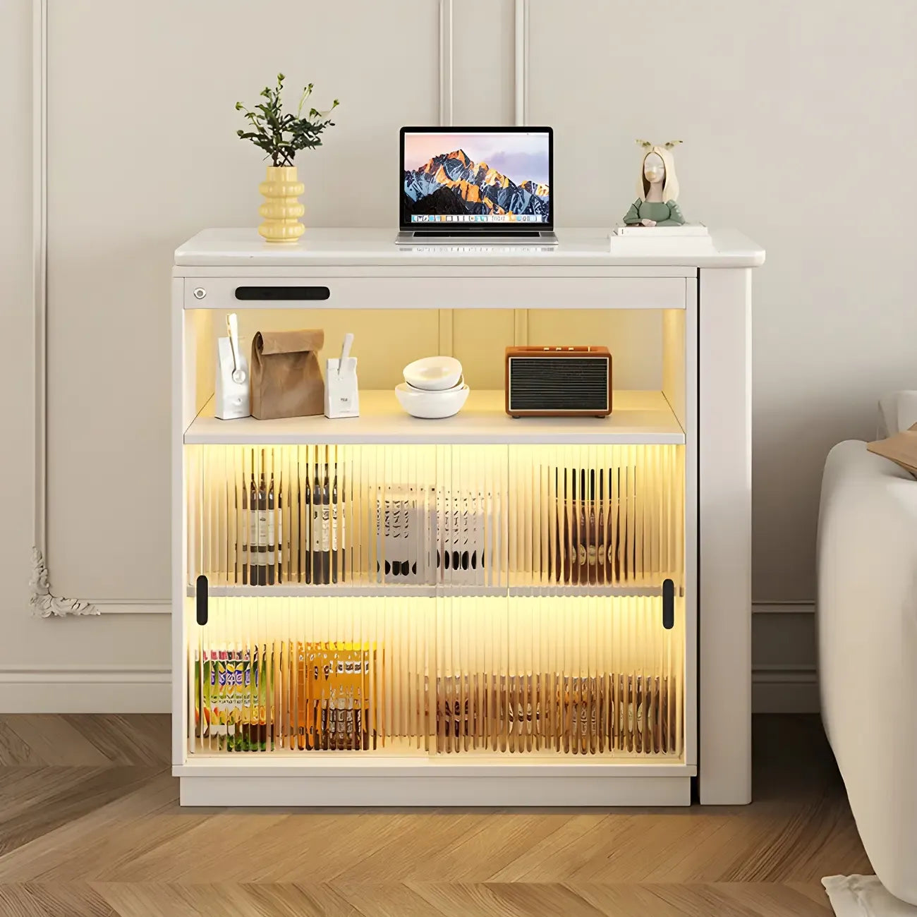 Natural Wood Glass Storage Socket Extendable Bar Tables