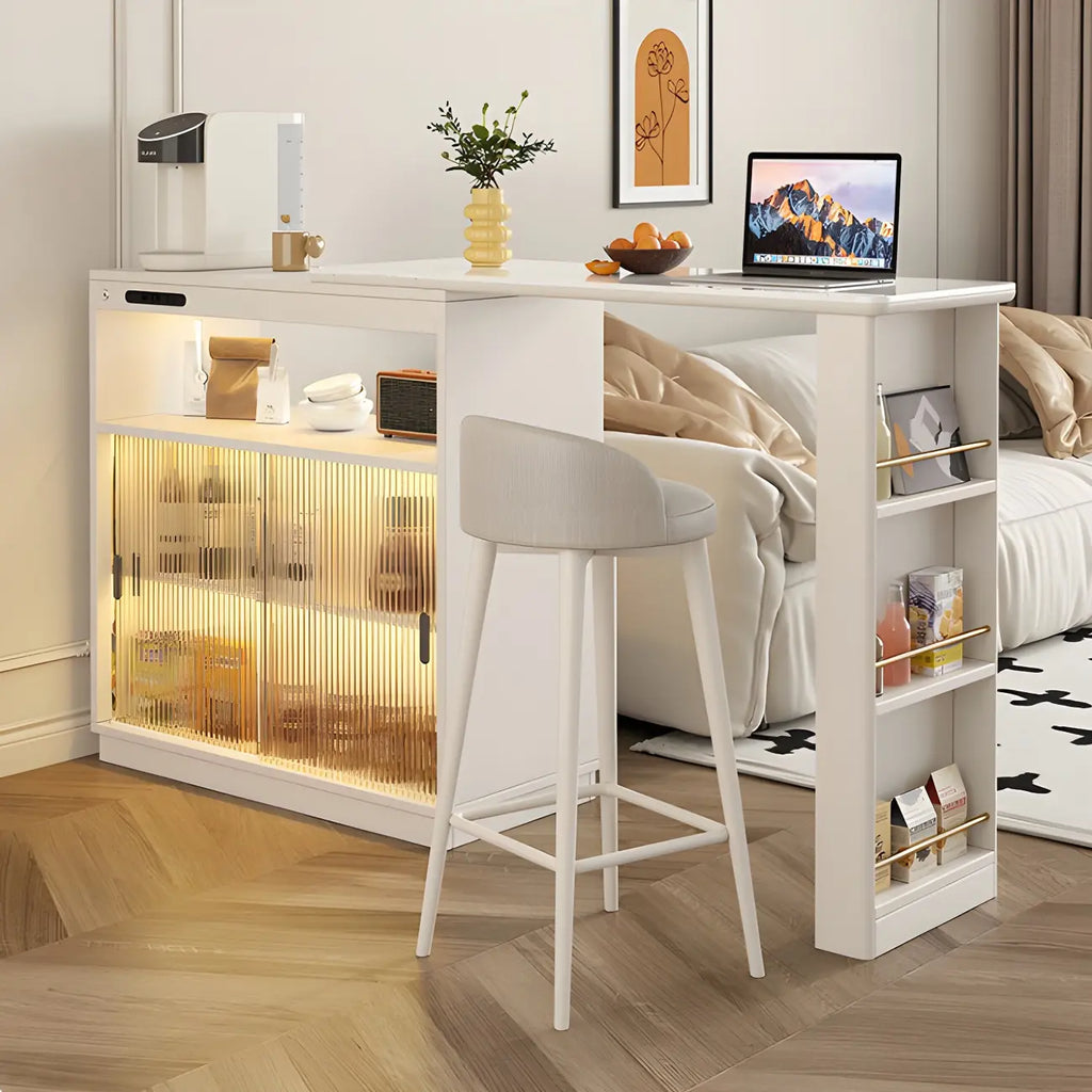 Natural Wood Glass Storage Socket Extendable Bar Tables