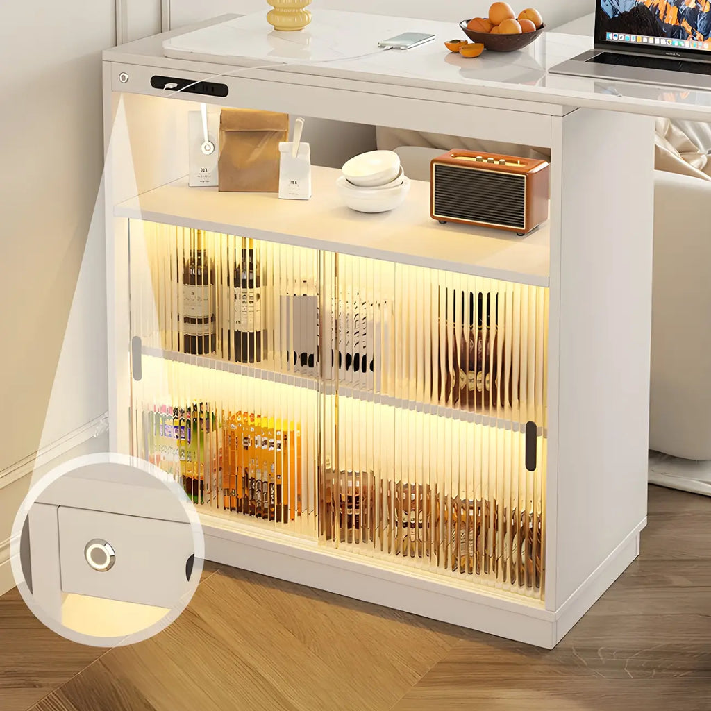 Natural Wood Glass Storage Socket Extendable Bar Tables