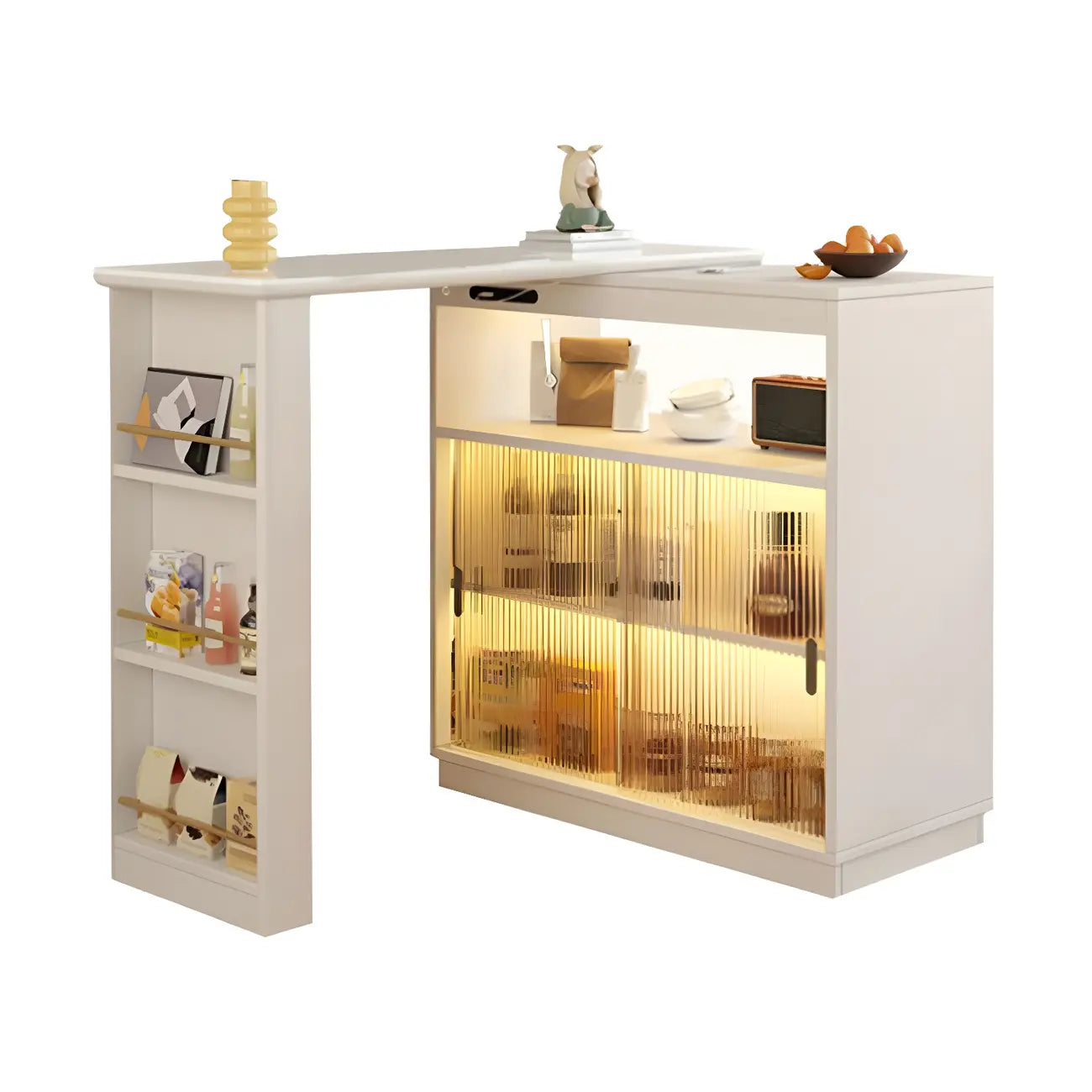 Natural Wood Glass Storage Socket Extendable Bar Tables