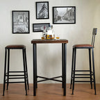 Industrial Square Bar Tables Brown Pine Wood Metal Trestle