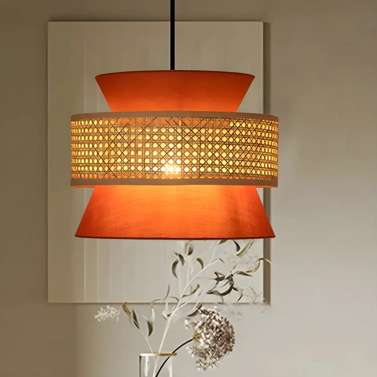 Boho Woven Modern Drum Cylinder Chandelier Adjustable Height