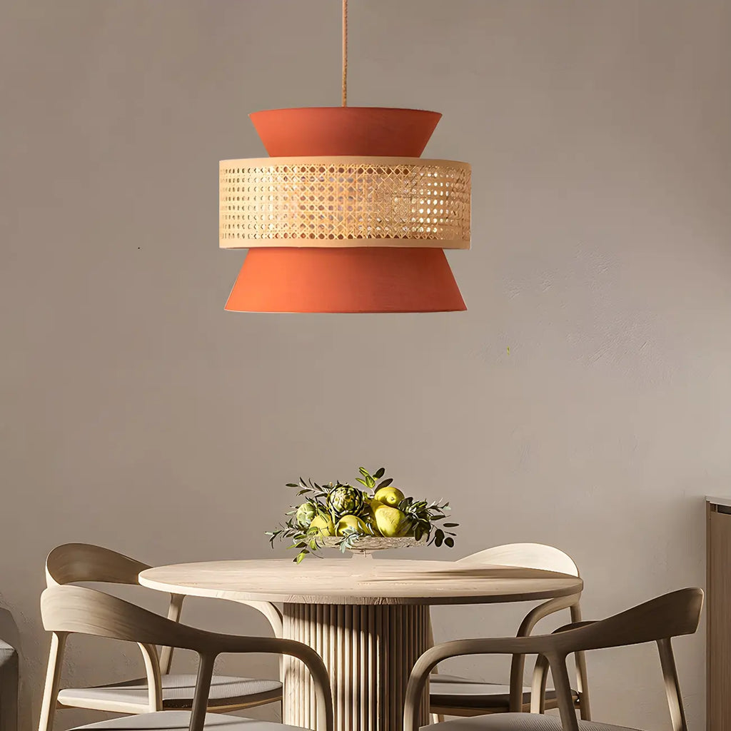 Boho Woven Modern Drum Cylinder Chandelier Adjustable Height