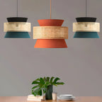 Boho Woven Modern Drum Cylinder Chandelier Adjustable Height