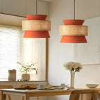 Boho Woven Modern Drum Cylinder Chandelier Adjustable Height