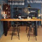 Industrial Brown Pine Rectangular Bar Table with Metal Sled Base