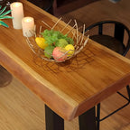 Industrial Brown Pine Rectangular Bar Table with Metal Sled Base