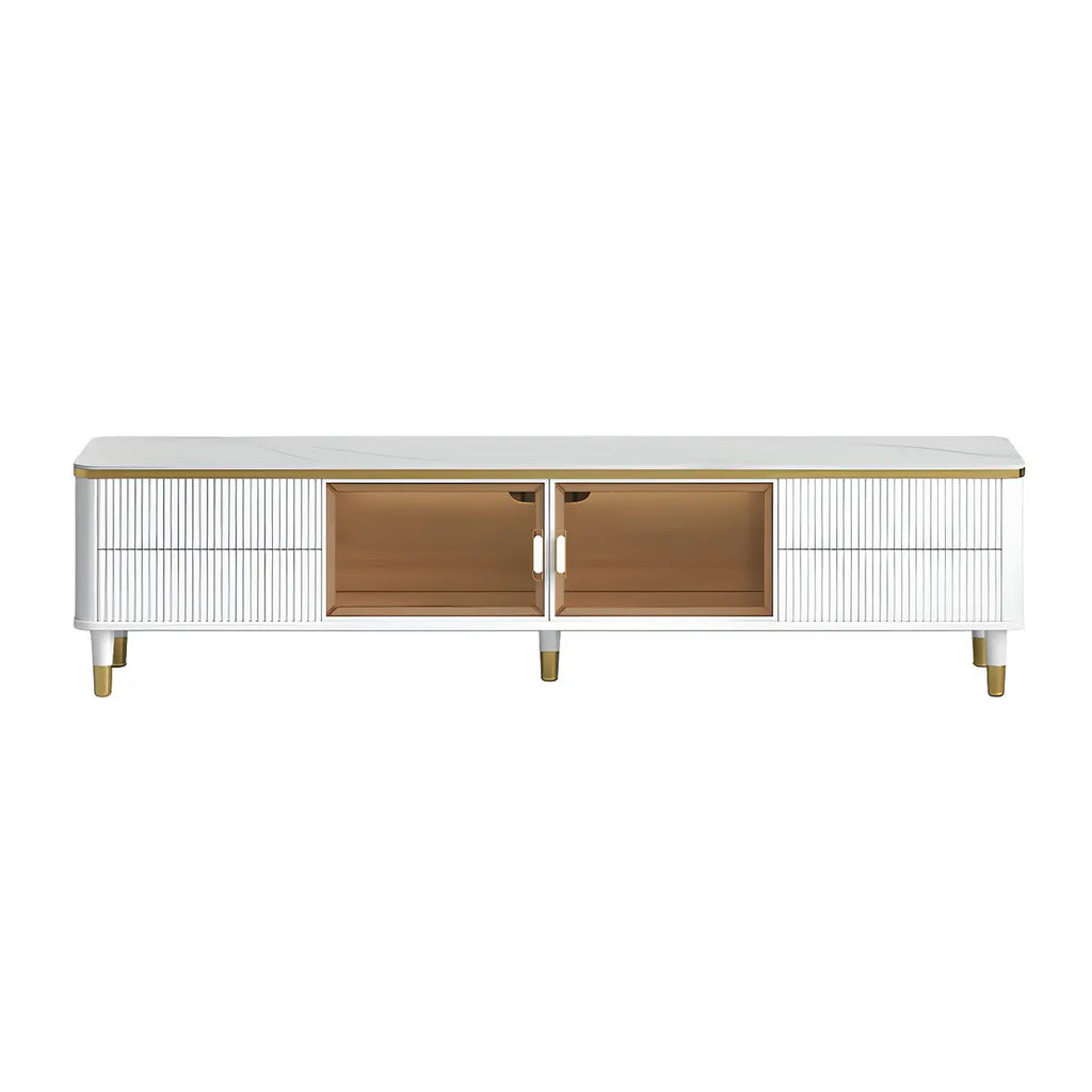 63 White Modern Stone Cable Management TV Stand with Storage