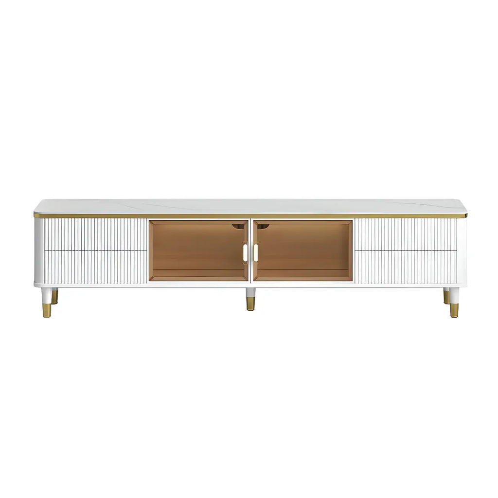 63 White Modern Stone Cable Management TV Stand with Storage