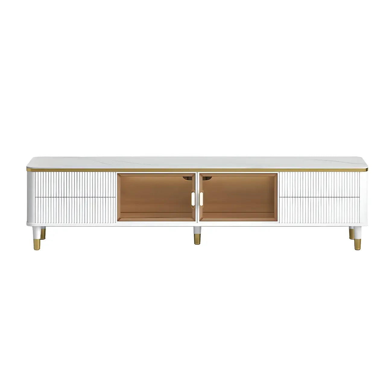 63 White Modern Stone Cable Management TV Stand with Storage