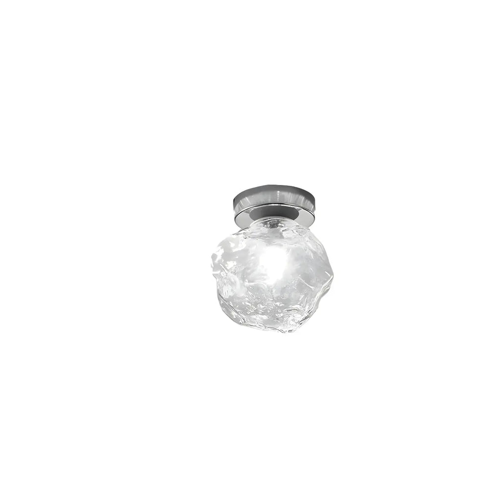 Clear Glass Rock Design Hallway Chrome Semi Flush Ceiling Light