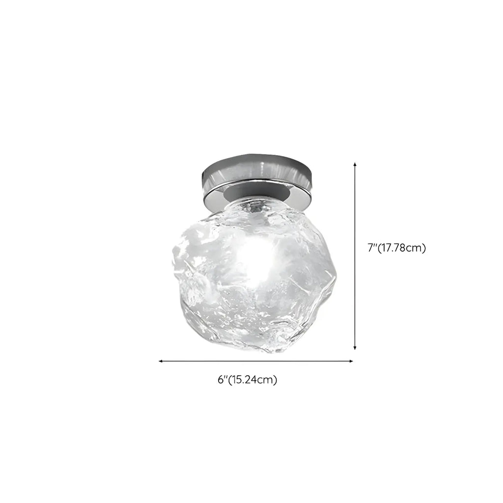 Clear Glass Rock Design Hallway Chrome Semi Flush Ceiling Light