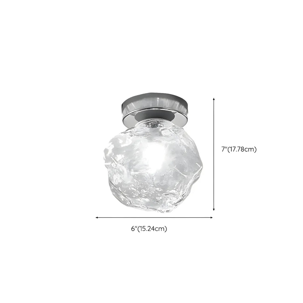 Clear Glass Rock Design Hallway Chrome Semi Flush Ceiling Light