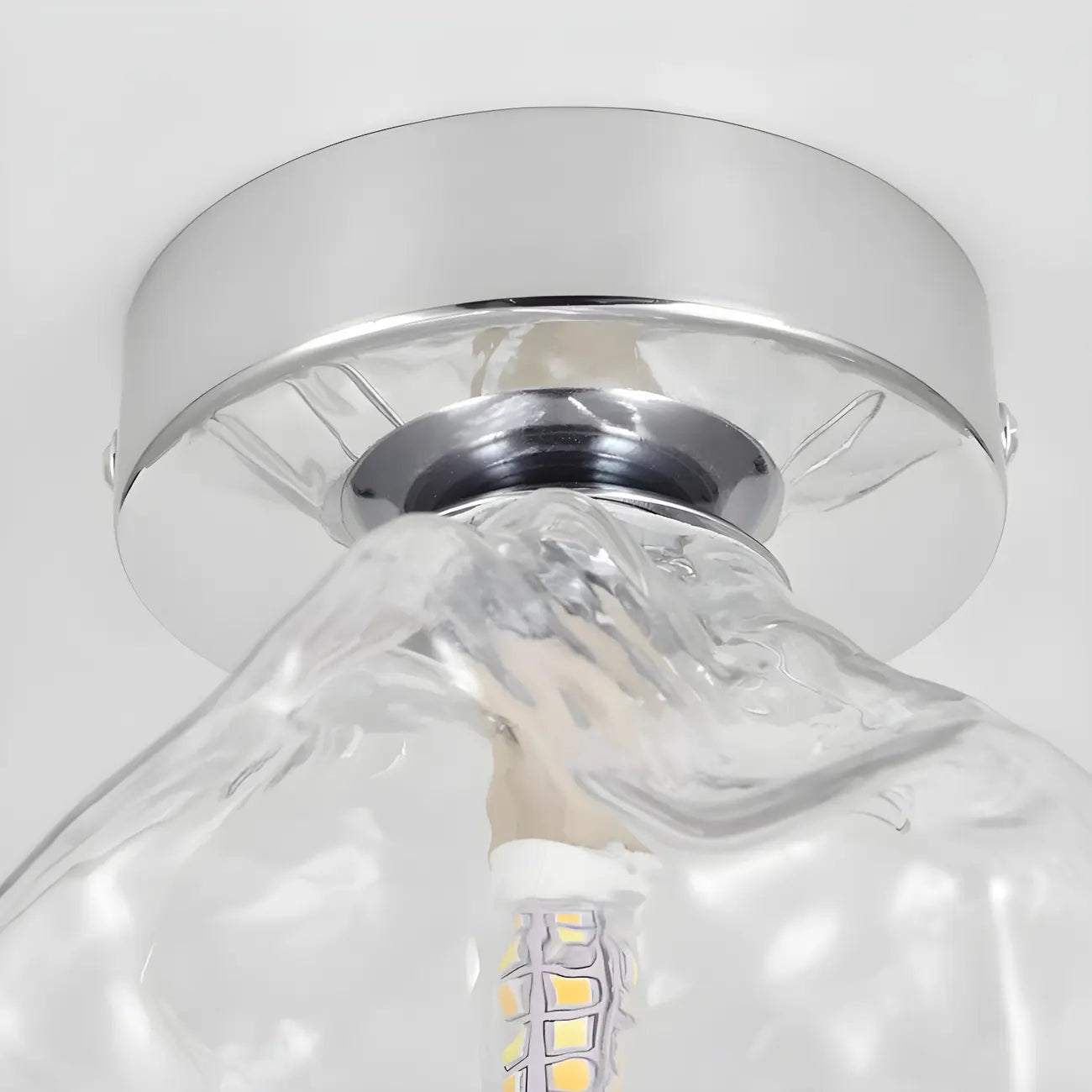 Clear Glass Rock Design Hallway Chrome Semi Flush Ceiling Light