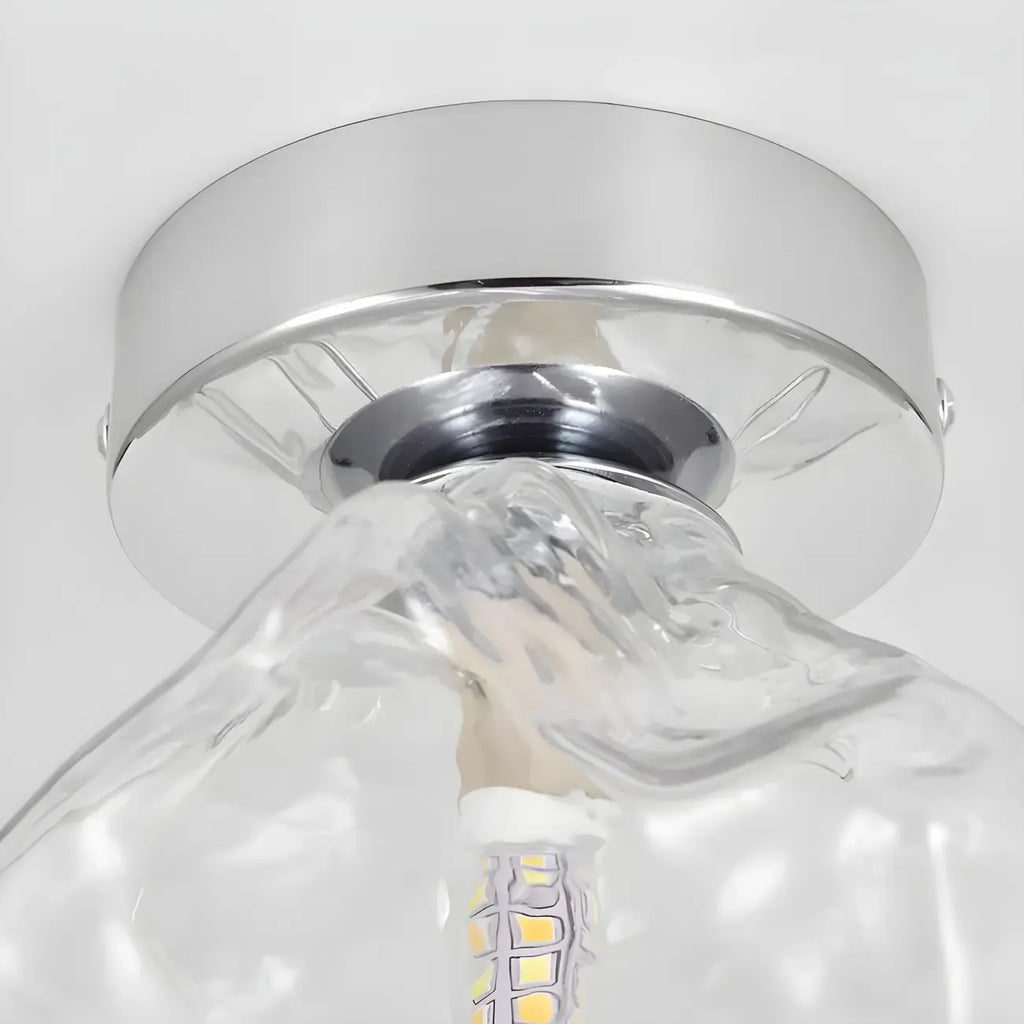 Clear Glass Rock Design Hallway Chrome Semi Flush Ceiling Light