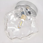 Clear Glass Rock Design Hallway Chrome Semi Flush Ceiling Light