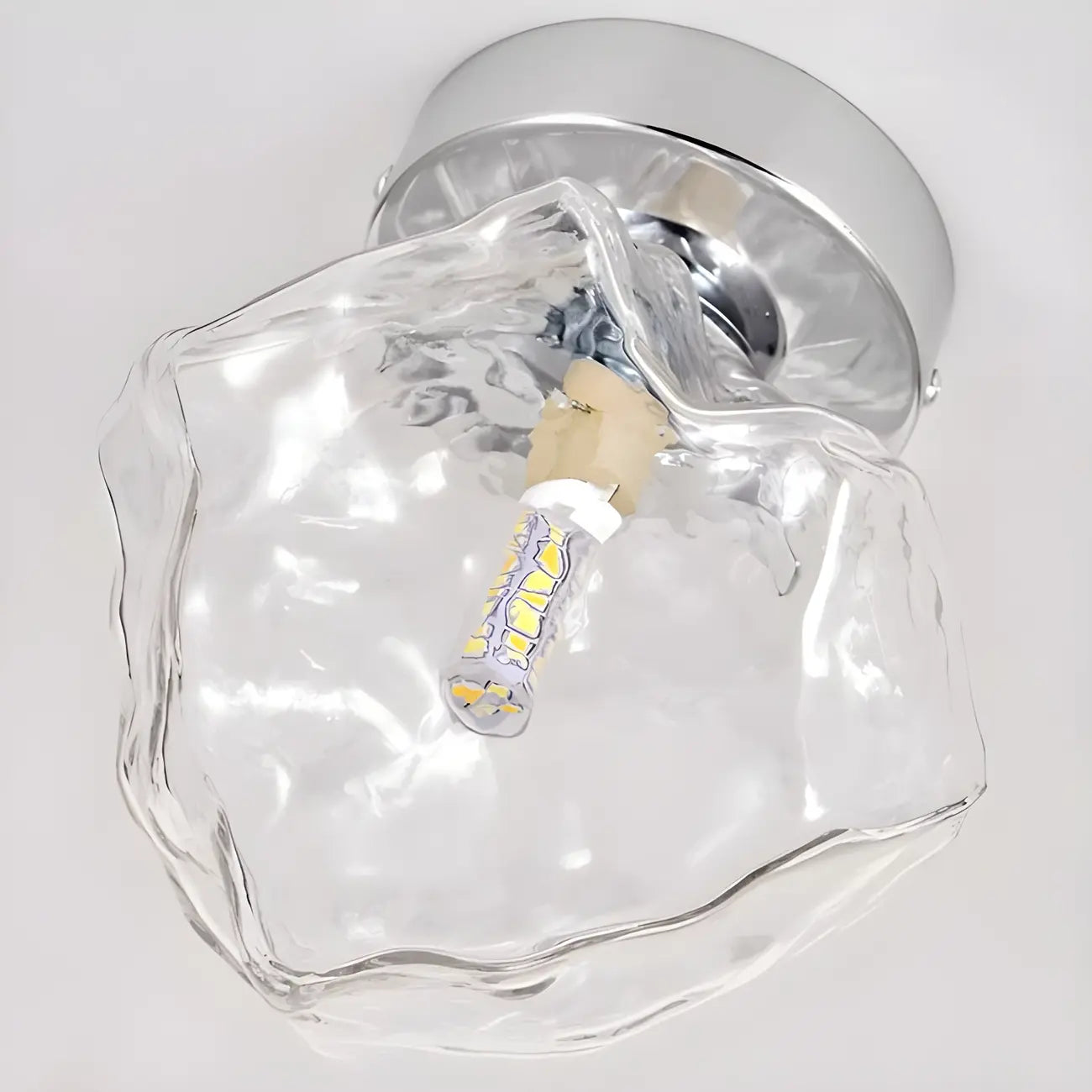 Clear Glass Rock Design Hallway Chrome Semi Flush Ceiling Light