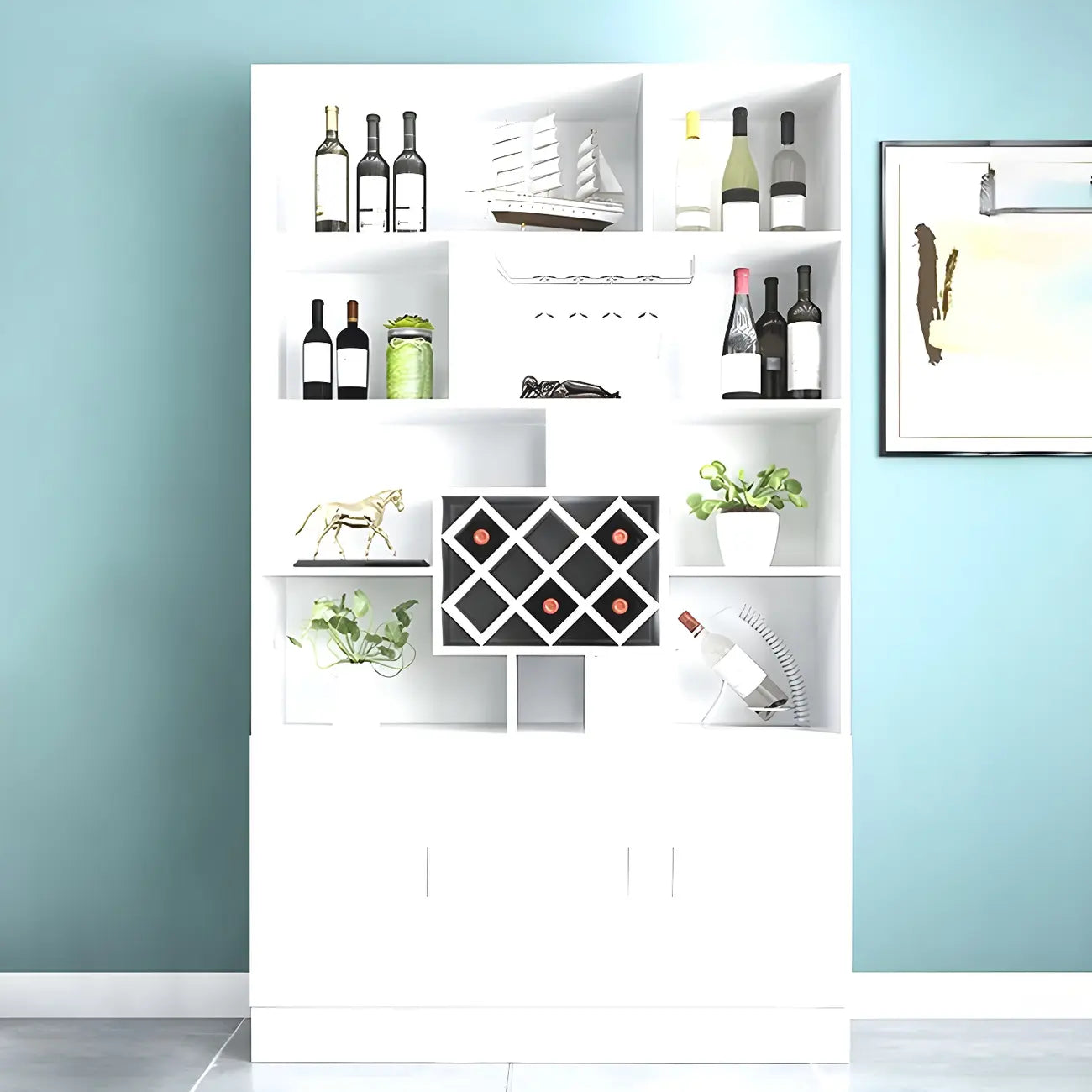 Black Modern Large Wooden Open Stackable Wine Cabinet