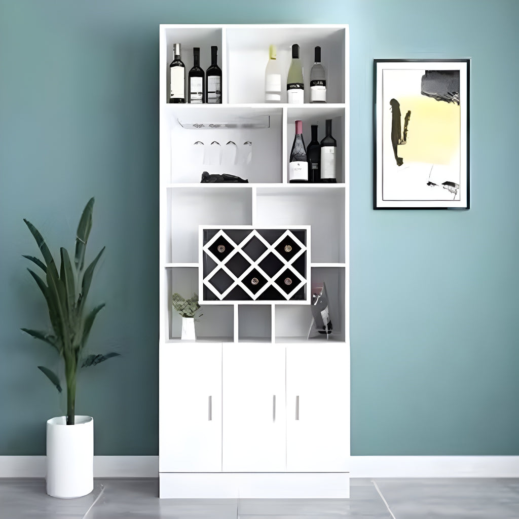 Black Modern Large Wooden Open Stackable Wine Cabinet