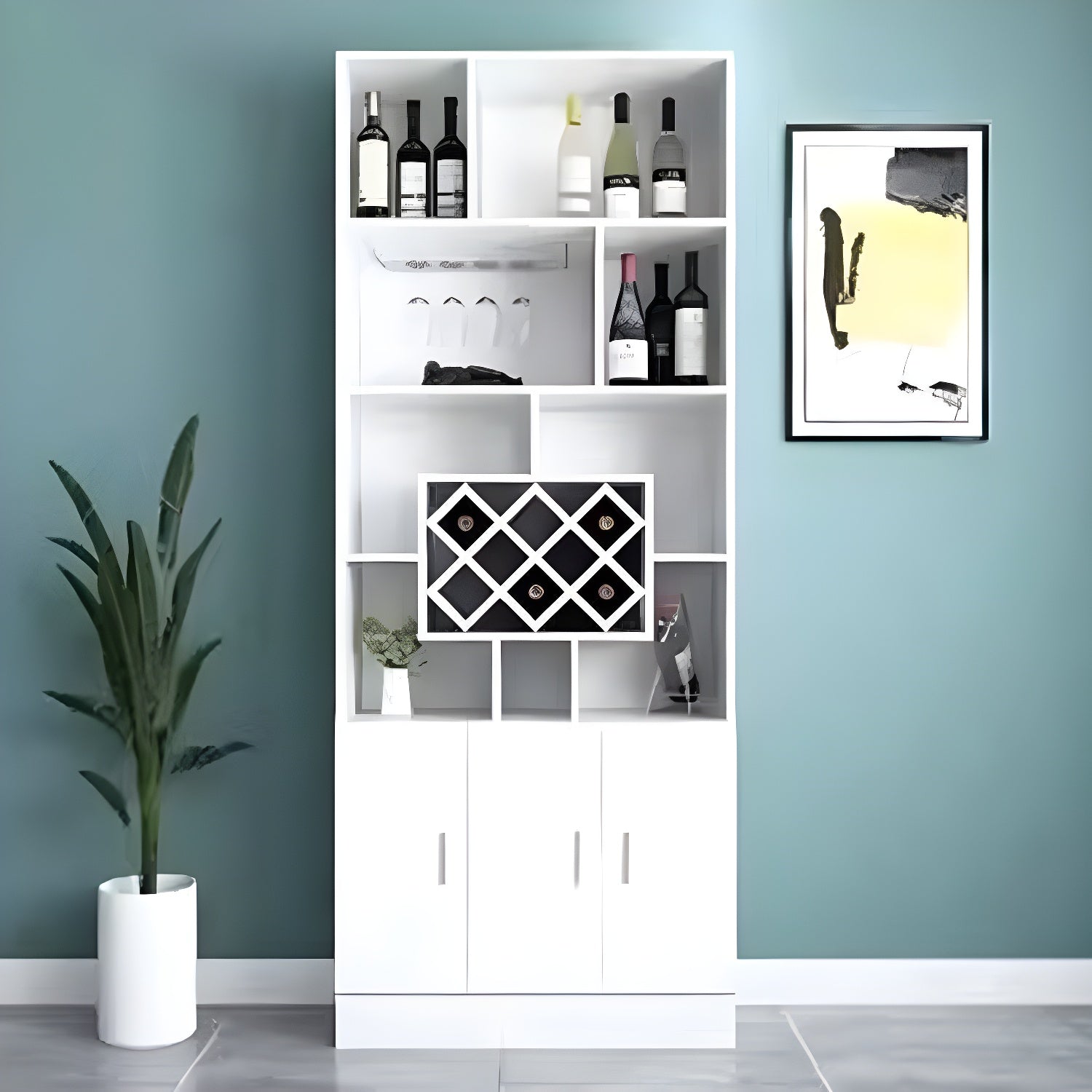 Black Modern Large Wooden Open Stackable Wine Cabinet