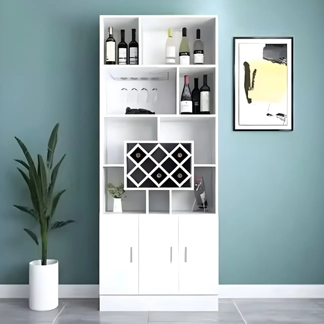 Black Modern Large Wooden Open Stackable Wine Cabinet