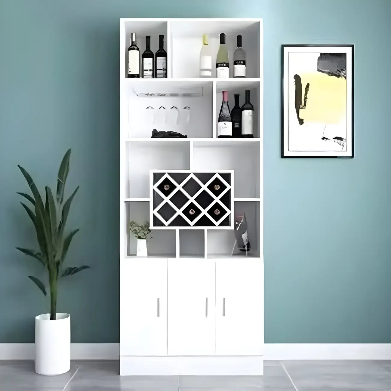 Black Modern Large Wooden Open Stackable Wine Cabinet