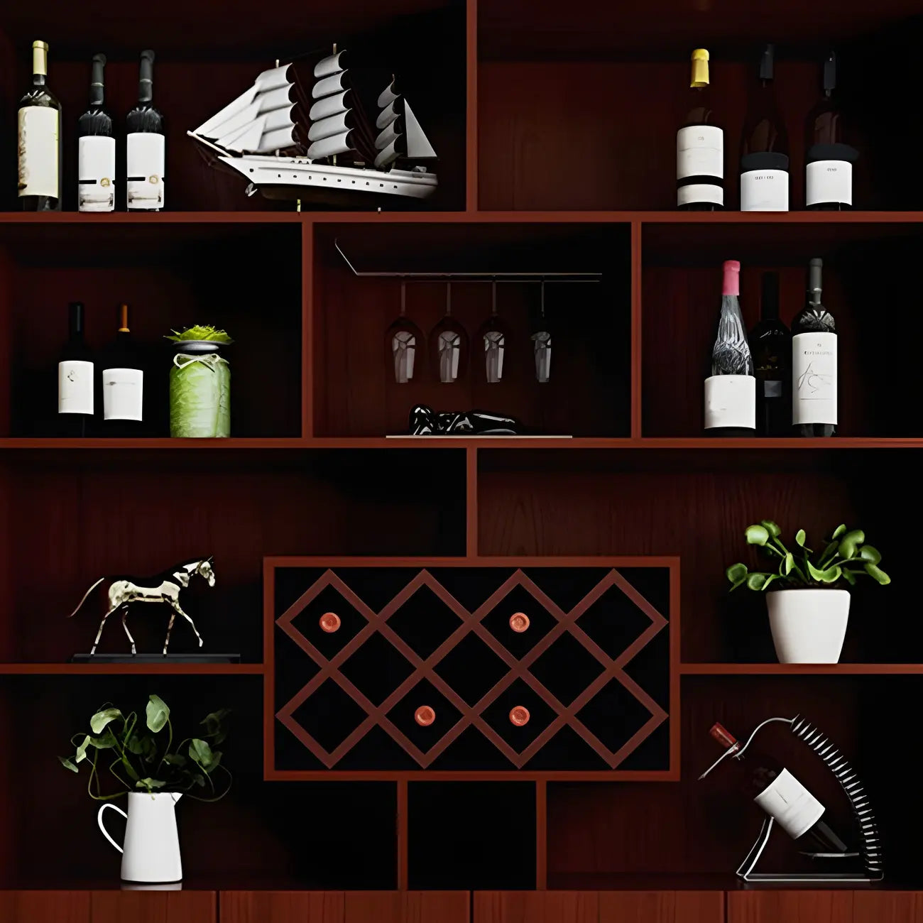 Black Modern Large Wooden Open Stackable Wine Cabinet