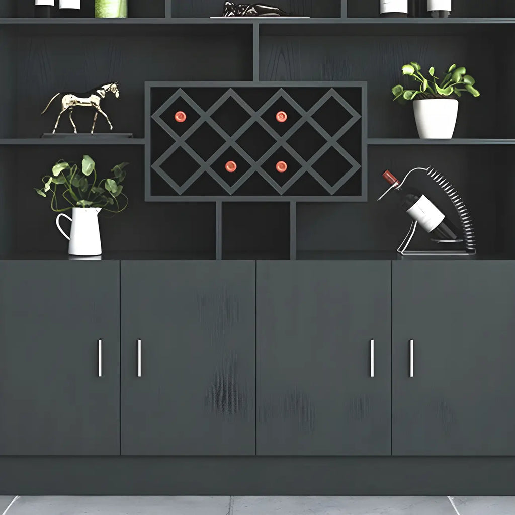 Black Modern Large Wooden Open Stackable Wine Cabinet