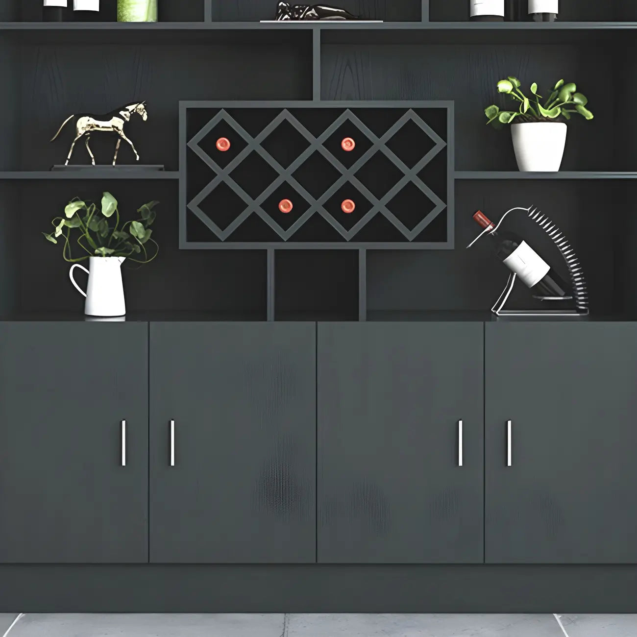Black Modern Large Wooden Open Stackable Wine Cabinet