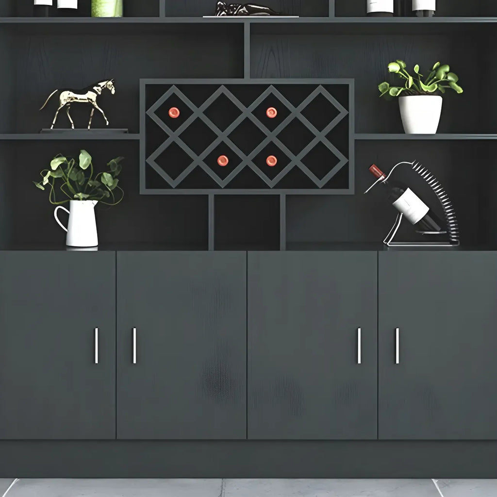 Black Modern Large Wooden Open Stackable Wine Cabinet