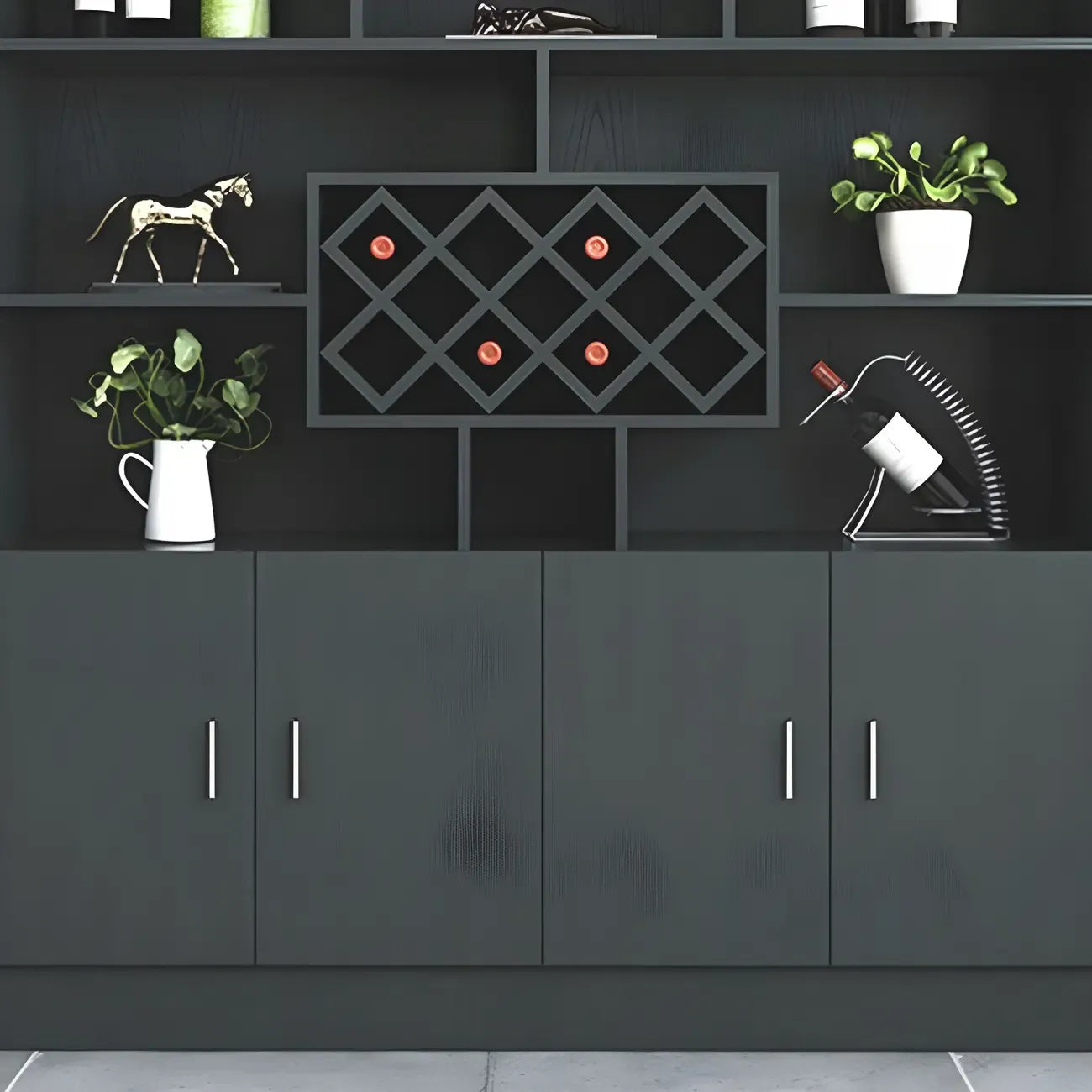 Black Modern Large Wooden Open Stackable Wine Cabinet