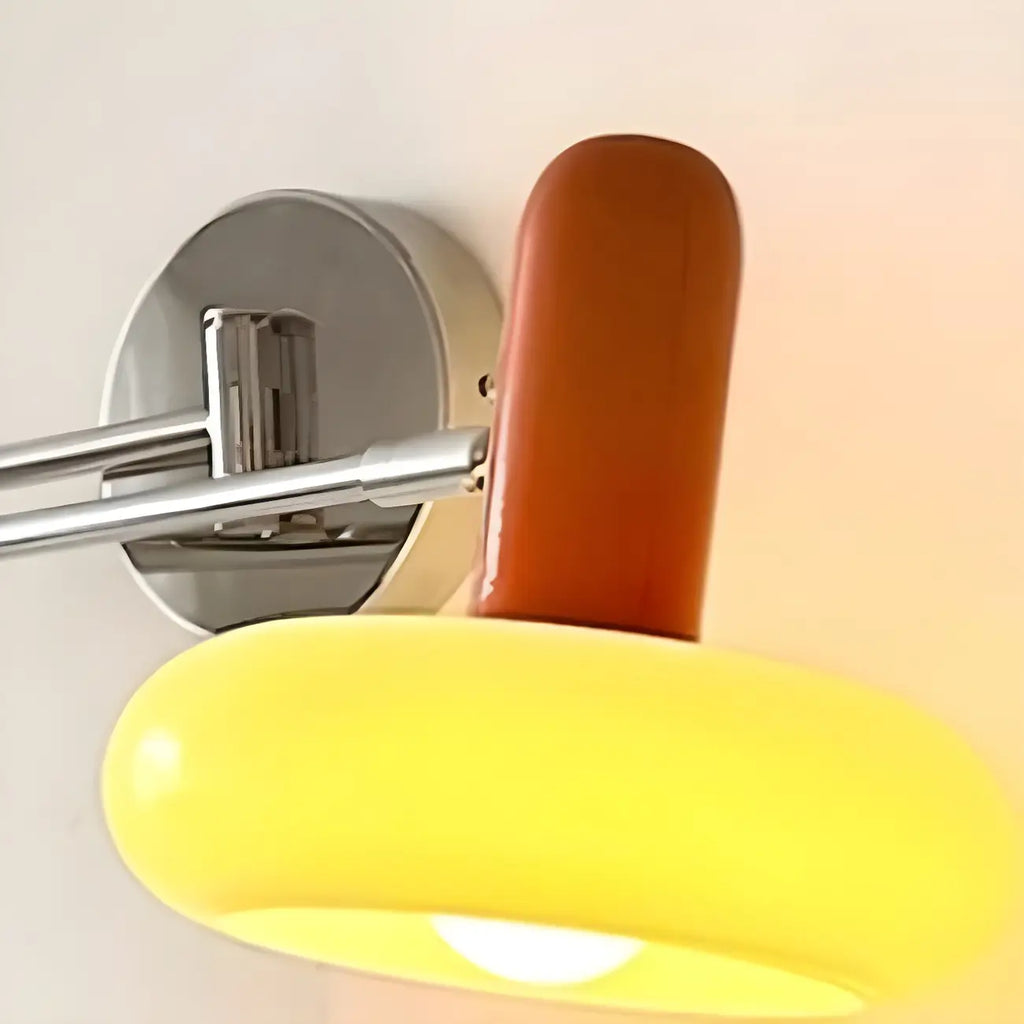 Contemporary Metal Silver Red Swing Arm Wall Light