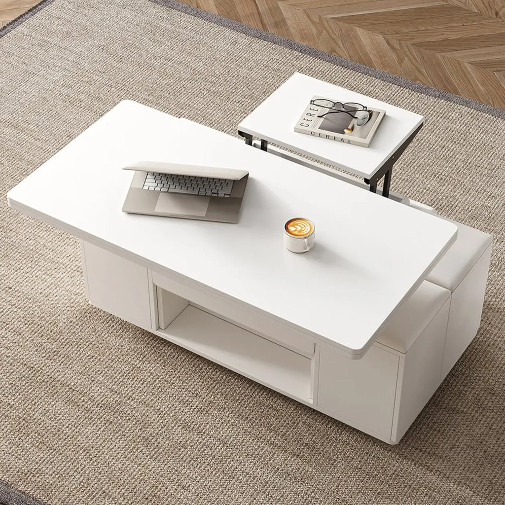 Foldable Lift-Top Coffee Table with 4 Stools & Storage