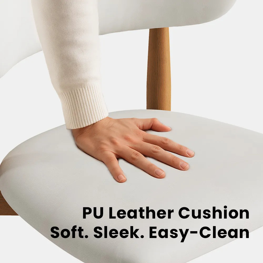 Modern Off-White Leather Curved Back Counter Bar Stools