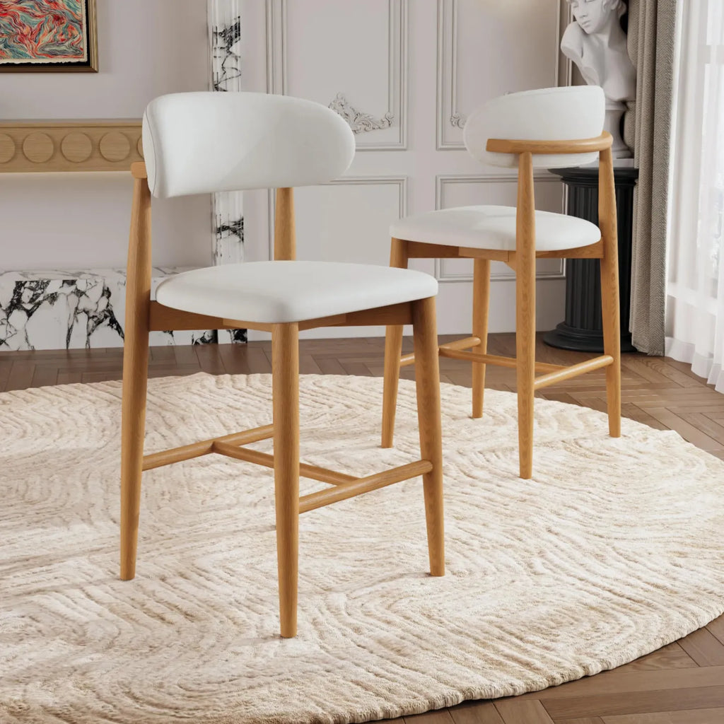 Modern Off-White Leather Curved Back Counter Bar Stools