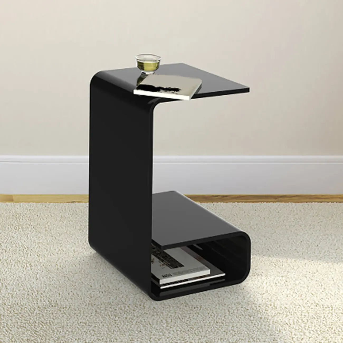 Minimalist Acrylic C-Shaped Side Table with Storage