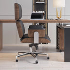 Modern Wood Leather Adjustable Swivel Black Executive Chair