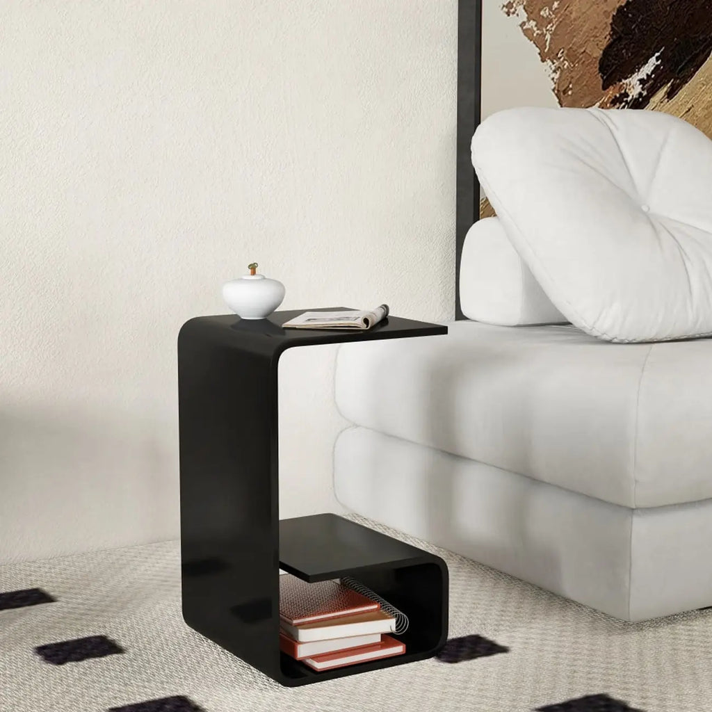 Minimalist Acrylic C-Shaped Side Table with Storage