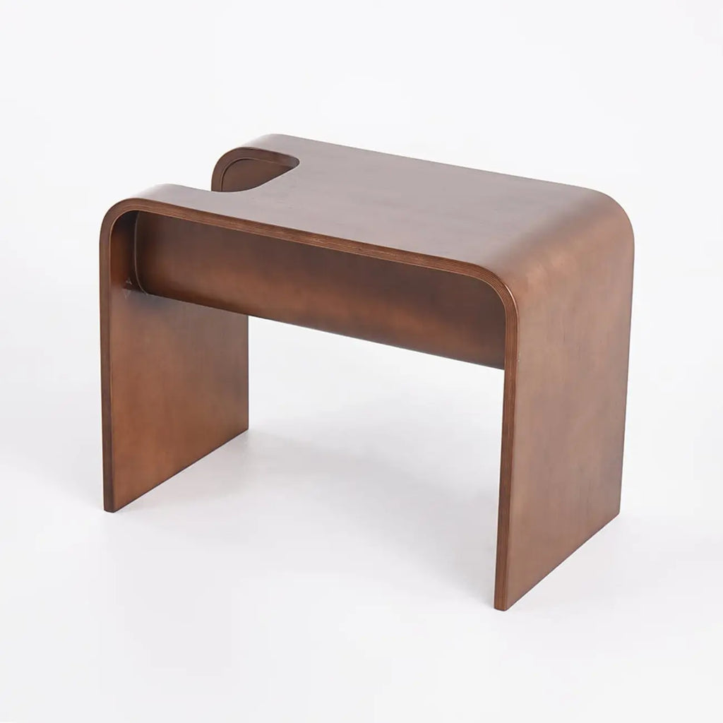 Convertible C-Shaped Walnut Wood Side Table with Storage