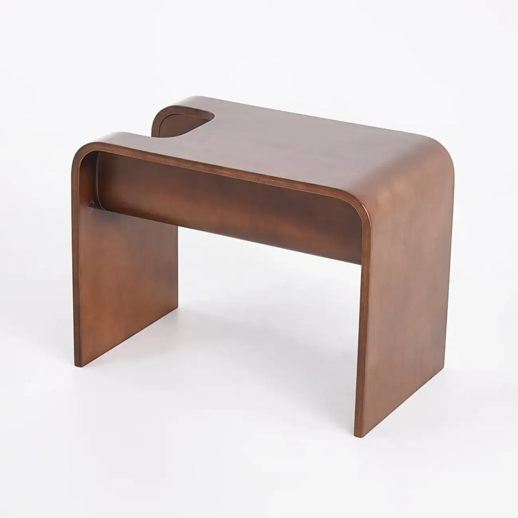 Convertible C-Shaped Walnut Wood Side Table with Storage