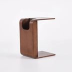 Convertible C-Shaped Walnut Wood Side Table with Storage