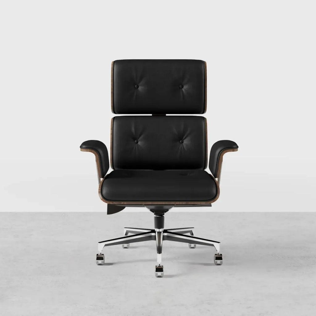 Modern Wood Leather Adjustable Swivel Black Executive Chair