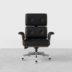 Modern Wood Leather Adjustable Swivel Black Executive Chair