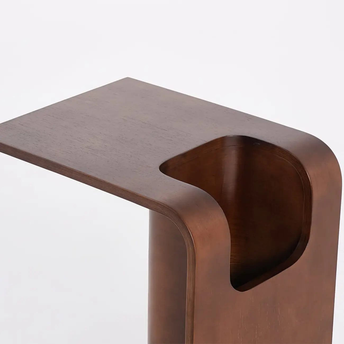 Convertible C-Shaped Walnut Wood Side Table with Storage