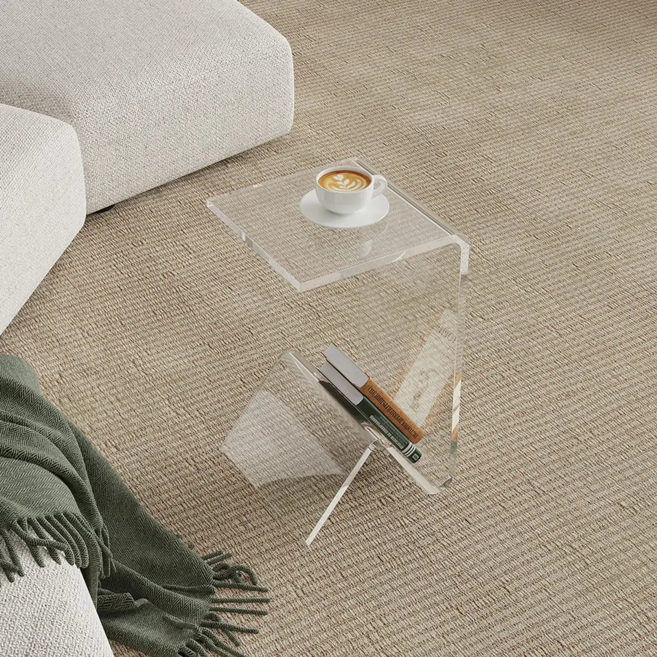 Abstract Acrylic C-shaped End Table in Black/Clear